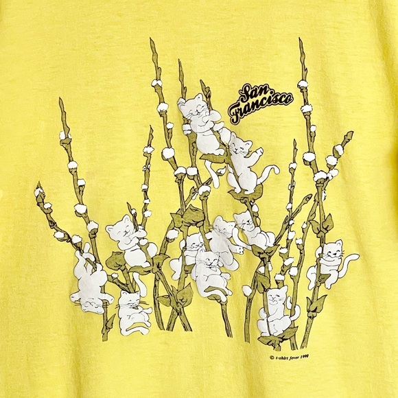 Vintage 1990 Cats On Pussywillows San Francisco Yellow Puff T Shirt Adult M - Picture 3 of 9